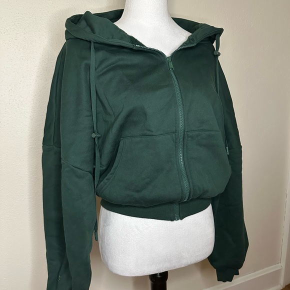 POPFLEX Forest Green zip cloud Women's Hoodie - Picture 4 of 7